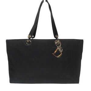 Authentic Christian Dior Quilted Black Tote Bag Triple Compartment